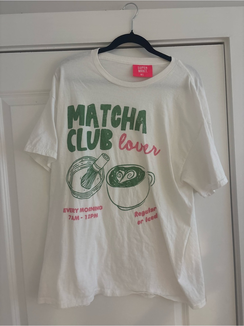 Super Mrkt.  "Matcha Club Lover" Graphic Tee - White/Green/Pink
